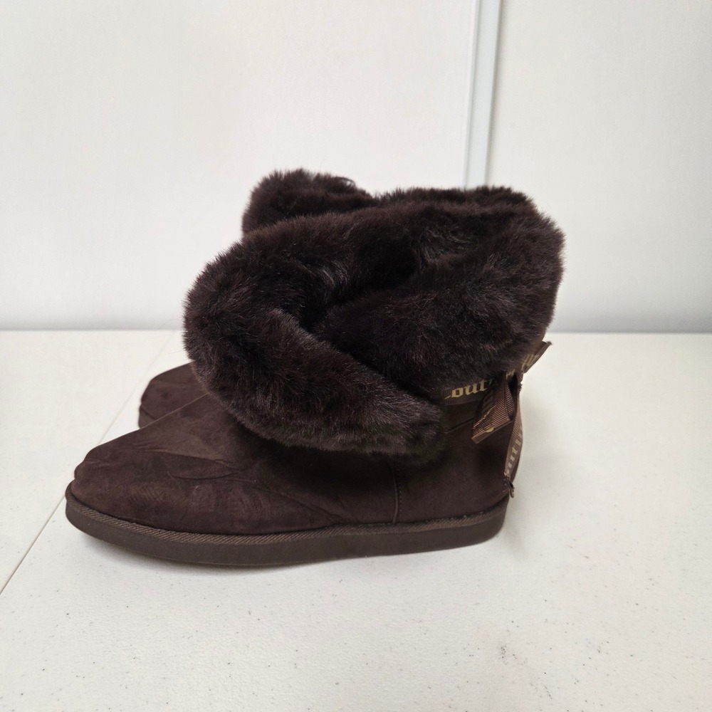 Juicy Couture Womens Brown Faux Suede Fur Trim Bow Ankle Boots Size 9